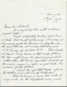 Great War ace Major Charles Philip Oldfield Bartlett DSC* two page hand written letter with good