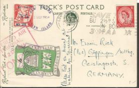 1954 BEA stamped Tuck postcard sent from London to Gemany with two British European Airways stamps