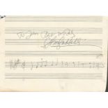 Stephane Grappelli signed above one line of hand written music score, to Jim Good condition. All