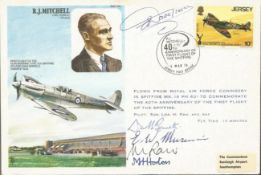 Rare multisigned Spitfire cover. R J Mitchell cover signed by Sqn Ldr D Glaser DFC, BOB pilot, Wg