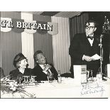 Robin Day signed 10 x 8 b/w photo of him speaking at a Variety Club dinner Good condition. All