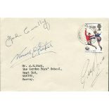 John Connelly, Norman Hunter & Gerry Byrne signed 1966 World Cup Envelope. Good condition. All