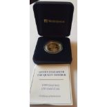 1999 Guernsey Queen Mother Proof Gold £50 Coin 24 ct 1/2oz in Westminster presentation case with