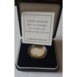 1999 Rugby World Cup Silver Proof £2 coin. 24 gms .925 Silver with Gold plated edge. Comes in