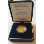 1998 Guernsey Queen Mother Proof Gold £25 Coin 24 ct 7.9gm in Westminster presentation case with