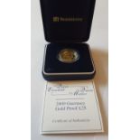 2000 Guernsey Queen Mother Proof Gold £25 Coin 24 ct 7.9gm in Westminster presentation case with