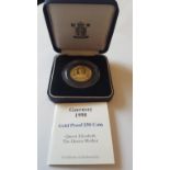 1998 Guernsey Queen Mother Proof Gold £50 Coin 24 ct 1/2oz in Westminsterpresentation case with