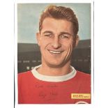 Roger Hunt autographed photo. 8x10 magazine colour photo affixed carefully to a card, signed by