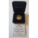 1996 The Gambia Queen Mother Proof Gold 150 Dalasis 14 ct 7.78gm in Westminster presentation case