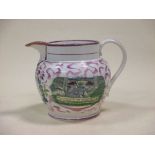 An early 19th century Sunderland lustre jug, 'A West view of Ironbridge' with coloured transfer