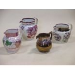 Four various Sunderland lustre type jugs (4)