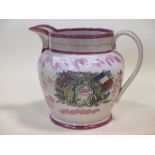 A pink lustre jug commemorating the Crimean war alliance
