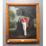19th century English School, Officer and his wife, in maple frame, 60 x 49cm