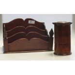 A 19th century treen three tier spice tower and a 20th century mahogany letter rack