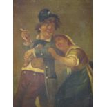 English School (19th Century), An amorous couple, oil on canvas, 24 x 19cm  Dirty, with scuffed