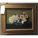 20th century, Still life of flowers, oil on board, 30 x 39cm