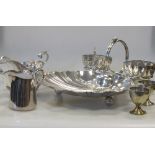 A quantity of electroplate including:- a strawberry dish and stand with cream and sugar, a pair of