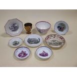 A Sunderland lustre Hope Charity Faith slop bowl and various childrens plates etc