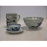 A Christies Nanking Cargo Chinese blue and white mug, slop bowl, tea bowl and saucer (4)