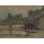 David Byrne (British, 20th Centuy) - Fishing boat in a harbour, coloured chalks, signed lower right,