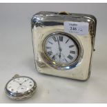 An eight day Goliath desk pocket watch in a silver mounted case, by Synuer and Beddowes, Birmingham,