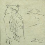 Bernard Leach (British, 1887-1979), Owl design, a pencil drawing on rice paper, signed lower right