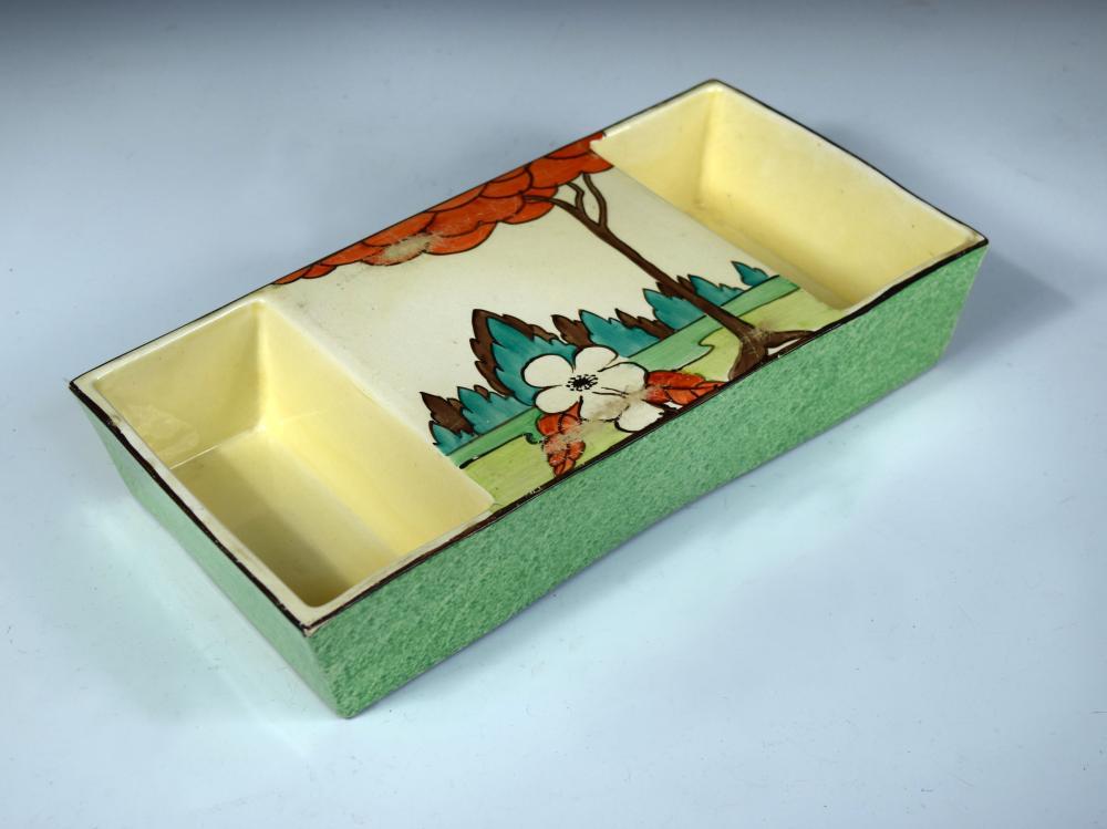 An unusual double-sided Clarice Cliff Limberlost pattern bowl, circa 1930, the slightly flared