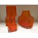 A Whitefriars drunken bricklayer vase and a TV vase, each in Tangerine (2)