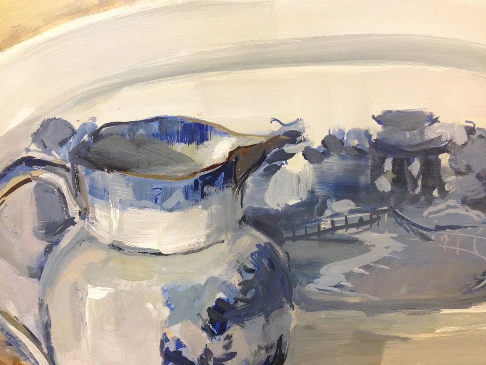 § Lucette de la Fougere (French, 1921-2010) Still life of blue and white china signed lower right " - Image 3 of 6