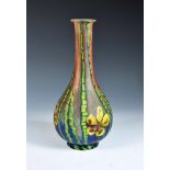 A good Kralik 'Marquetry' glass vase, the bottle form with slender neck, depicting yellow flowers