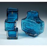 A Whitefriars drunken bricklayer vase and a TV vase, each in Kingfisher Blue (2)