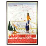 Anonymous, Bardonecchia, circa 1939, lithograph in colours, printed by Barabino & Graeve, Genova 138