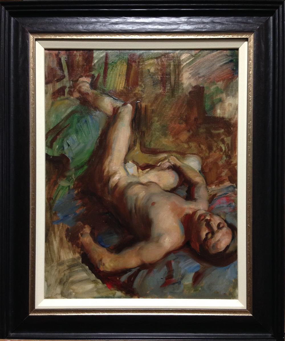 § Victor Hume Moody (British, 1896–1990) Male nude oil on canvas 35 x 45cm (14 x 18in) Fine. - Image 4 of 7