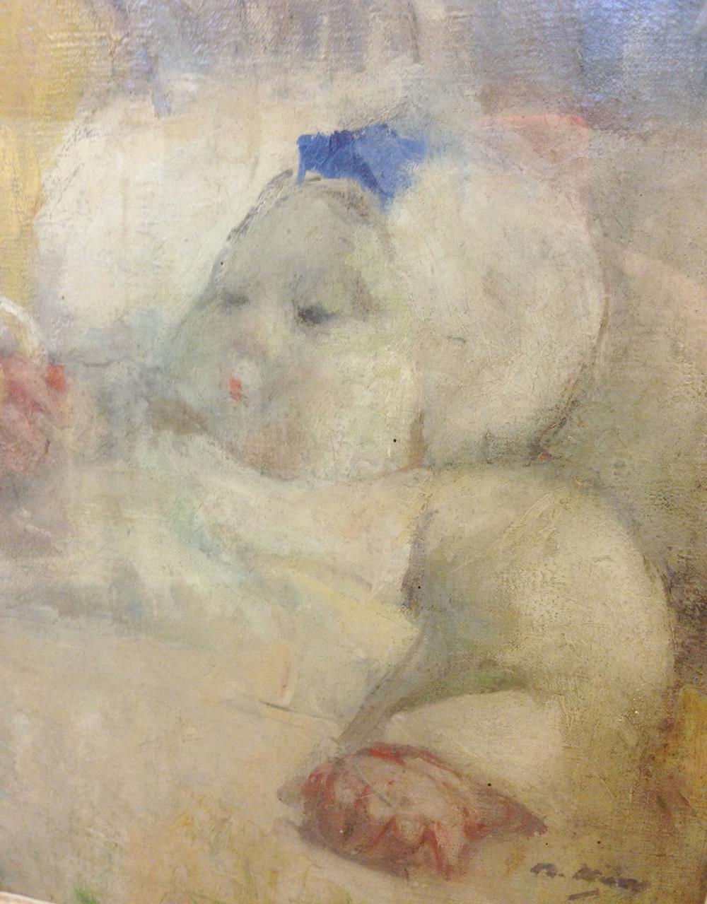 Julia Beatrice How (Scottish, 1867-1932) Study of a baby signed lower right "B How" oil on canvas 34 - Image 3 of 7