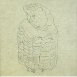 Bernard Leach (British, 1887-1979), Owl design, a pencil drawing on rice paper, backstamp to reverse