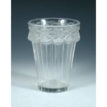 Bouton d'Or, a René Lalique glass vase, the flaring cylindrical body moulded in relief with band