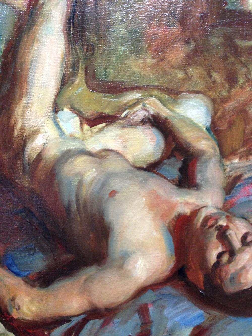 § Victor Hume Moody (British, 1896–1990) Male nude oil on canvas 35 x 45cm (14 x 18in) Fine. - Image 5 of 7