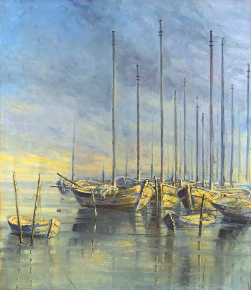 § Enrique Romero Santana (Spanish, b. 1947) Sailing boats in harbour oil on board, unframed 102 x