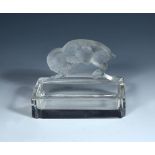 Chevre, a René Lalique glass ashtray, the rectangular dish with canted corners, the goat with traces