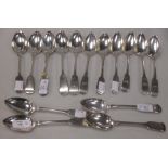 A set of five silver dessert spoons, Edinburgh 1815, another set Glasgow 1836 and five various