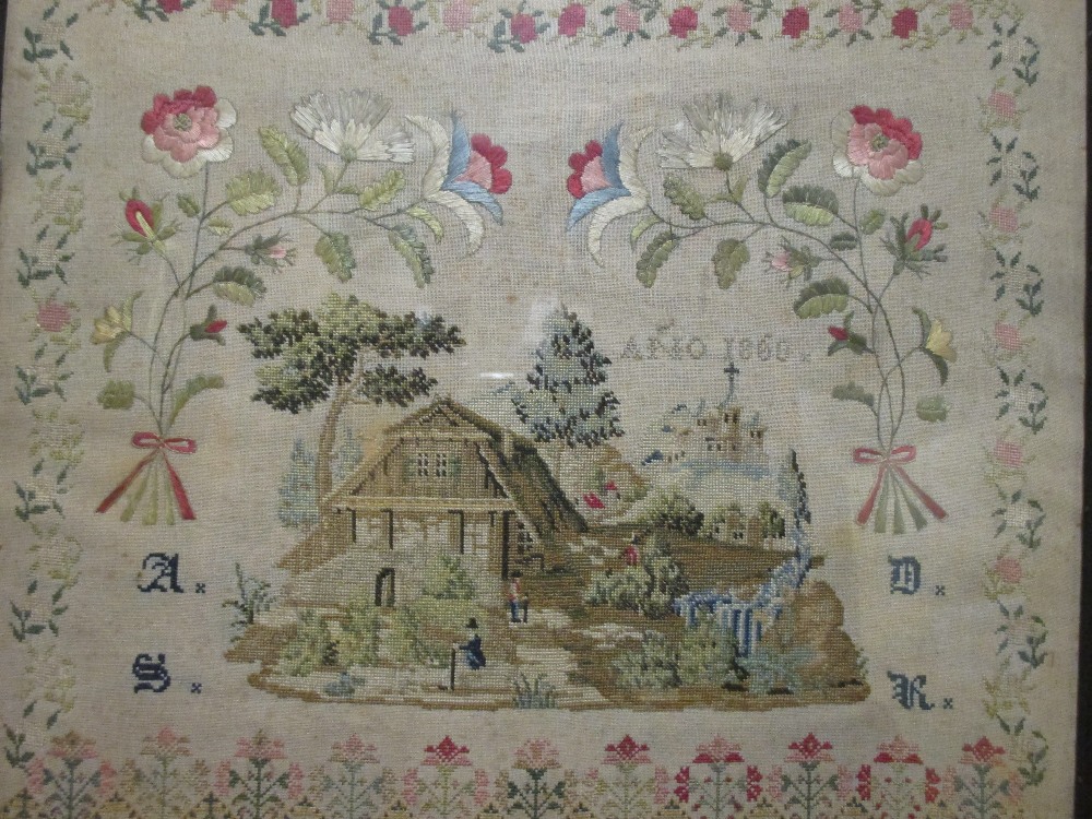 A 19th century needlework sampler dated 1860, 40 x 47cm - Image 3 of 4