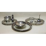 A quantity of electroplated dishes, some glass inset