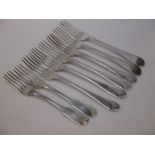 A set of Scottish silver table forks, Edinburgh 1823, another pair 1879 and a pair of side forks (8)