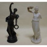 An alabaster figure of a classical lady together with a spelter man