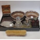 A pair of 19th century silver plated wine coasters, together with various small silver and plate