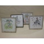 WITHDRAWN - Four sets of four painted Poole pottery tiles, signed Ann