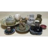 A large eartheware bowl and a quantity of assorted studio pottery wares