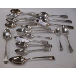 A mixed lot of silver teaspoons and dessert spoons, various patterns, 13.2oz