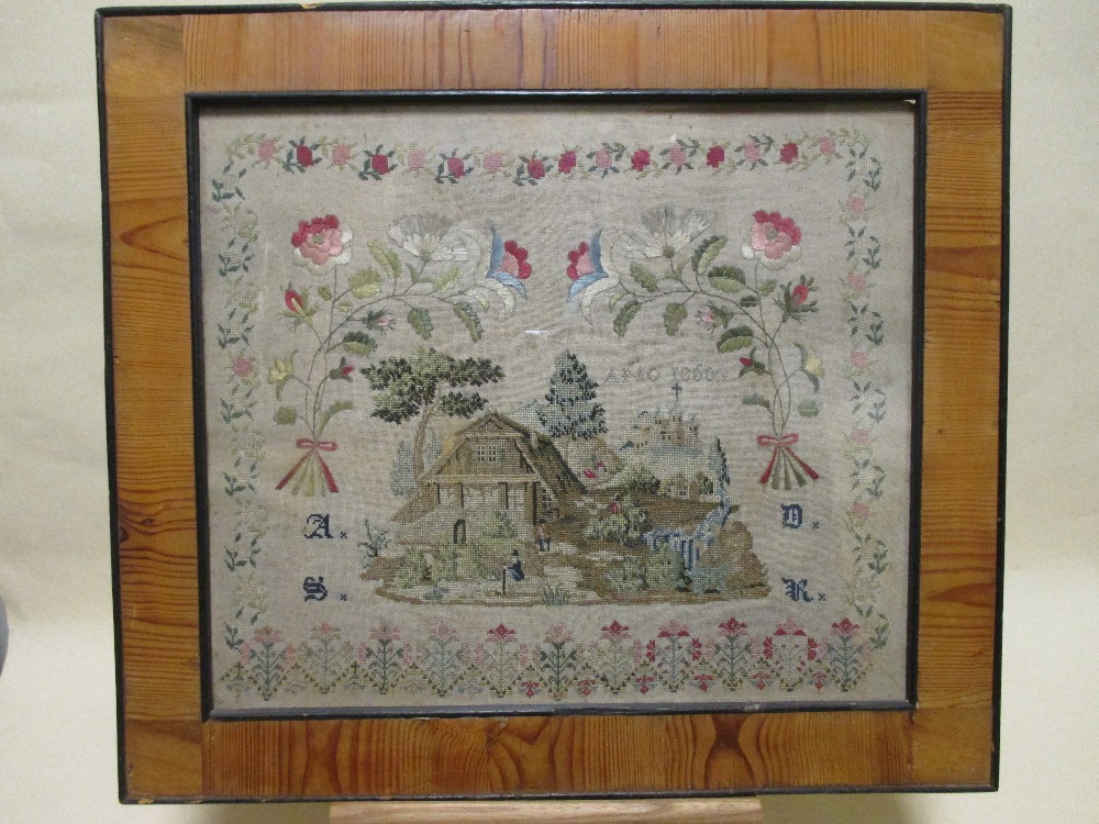 A 19th century needlework sampler dated 1860, 40 x 47cm - Image 2 of 4