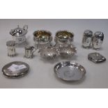 A quantity of silver items to include a pair of 18th century tub salts, a pair of ovoid pepper